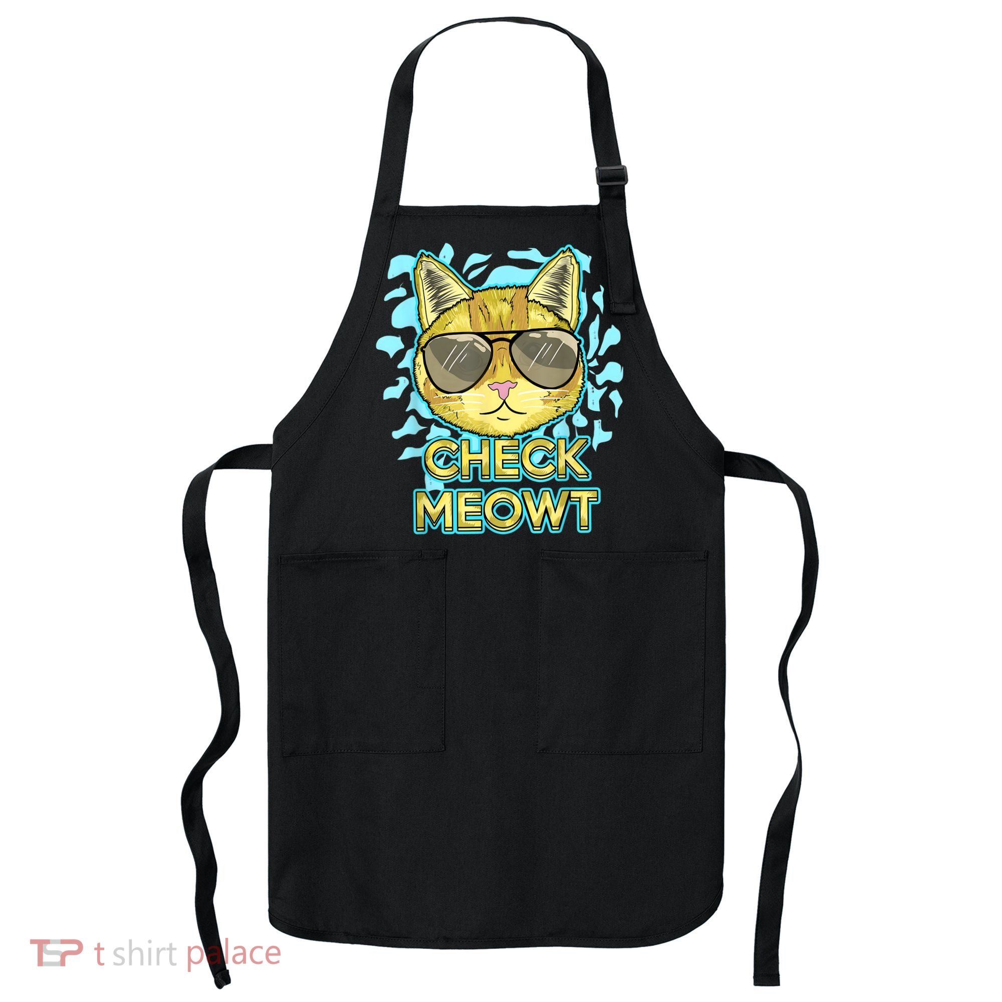 Funny Flirty Cat Pun Humor Cool Kitten Love Check Meowt Apron