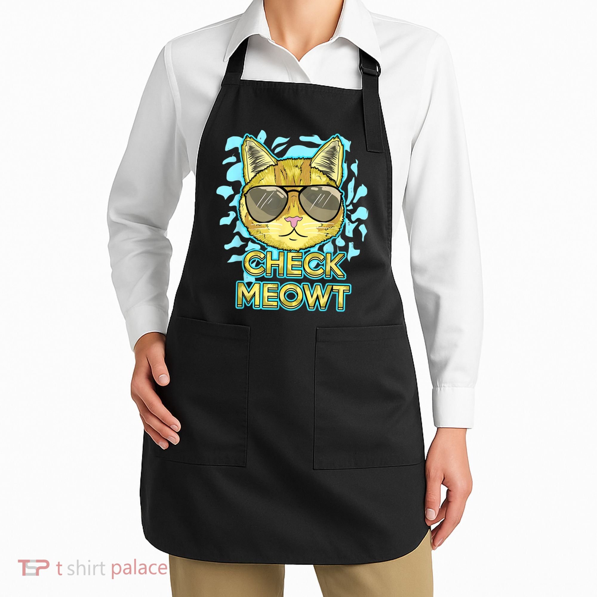 Funny Flirty Cat Pun Humor Cool Kitten Love Check Meowt Apron
