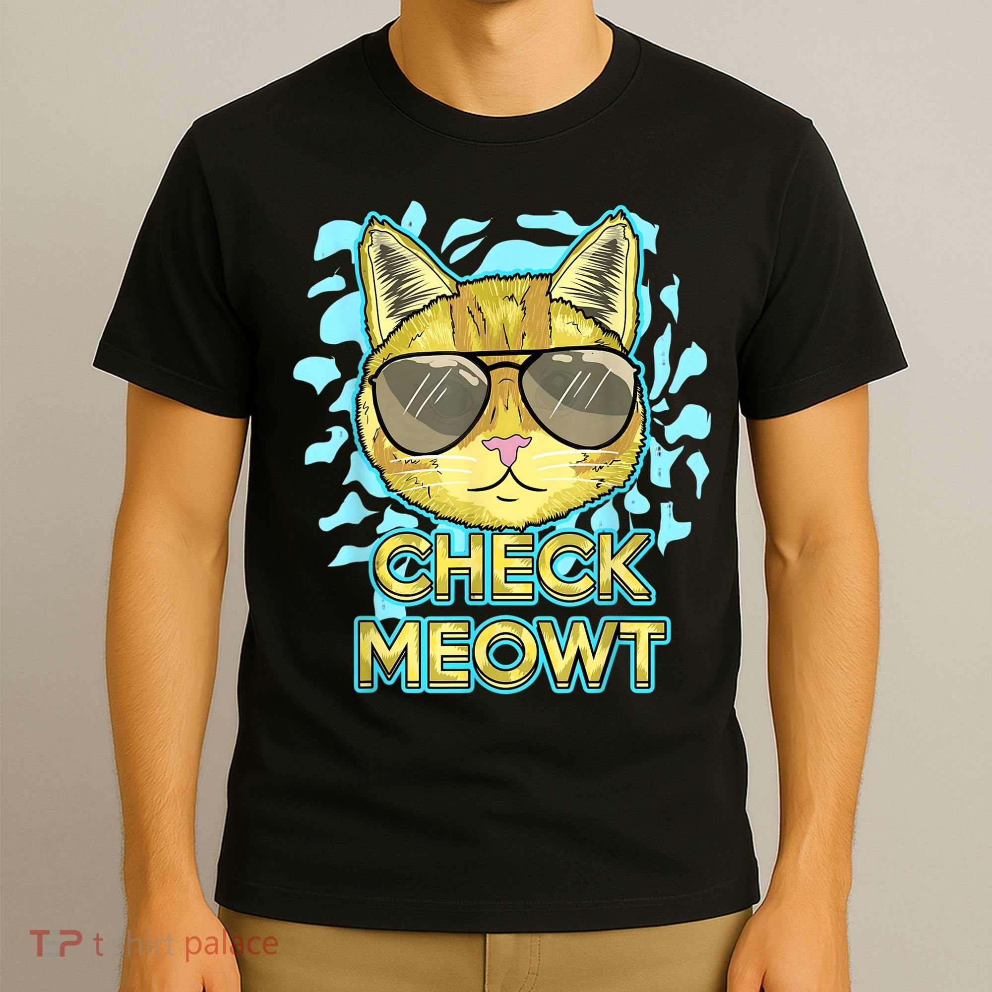 Funny Flirty Cat Pun Humor Cool Kitten Love Check Meowt T-Shirt