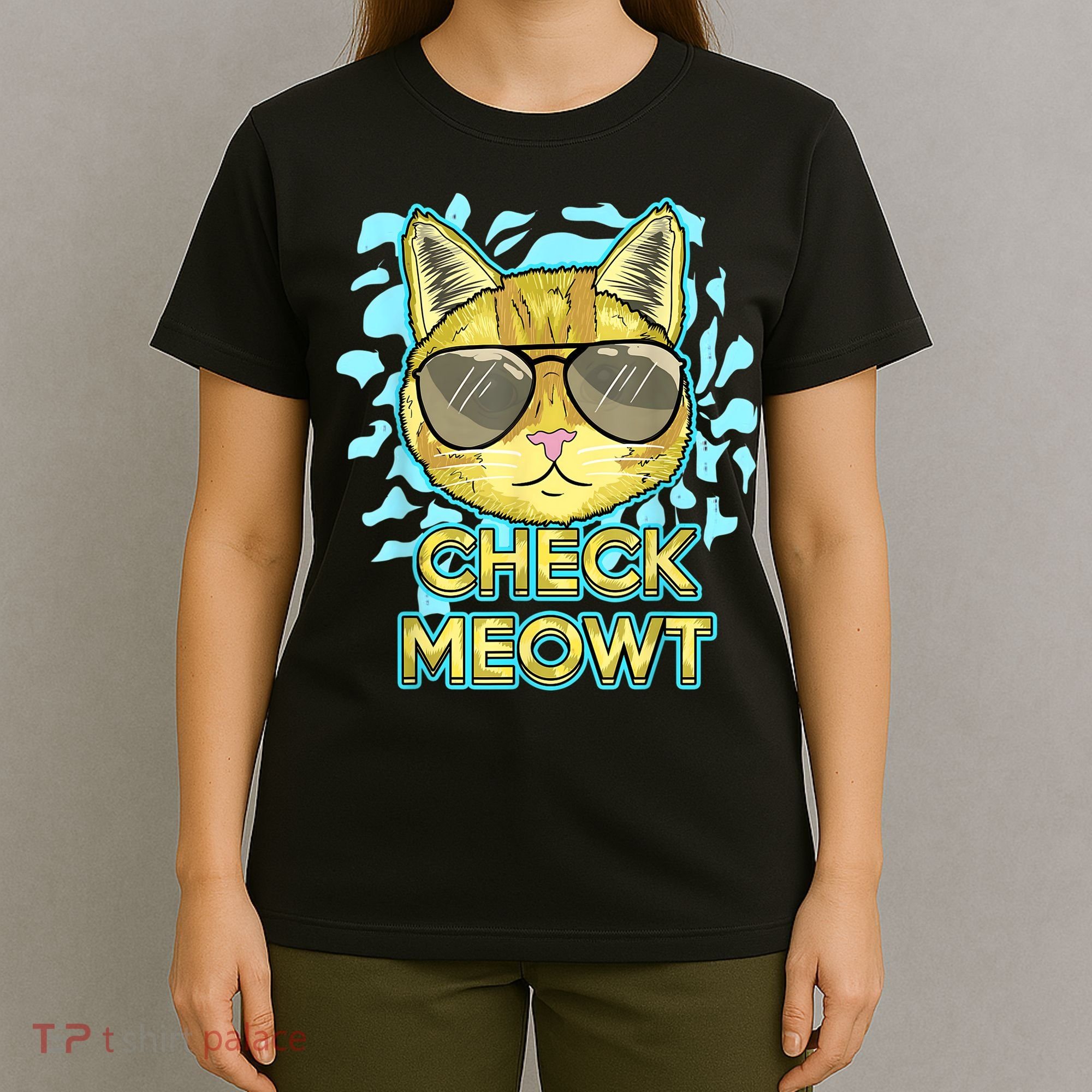 Funny Flirty Cat Pun Humor Cool Kitten Love Check Meowt T-Shirt