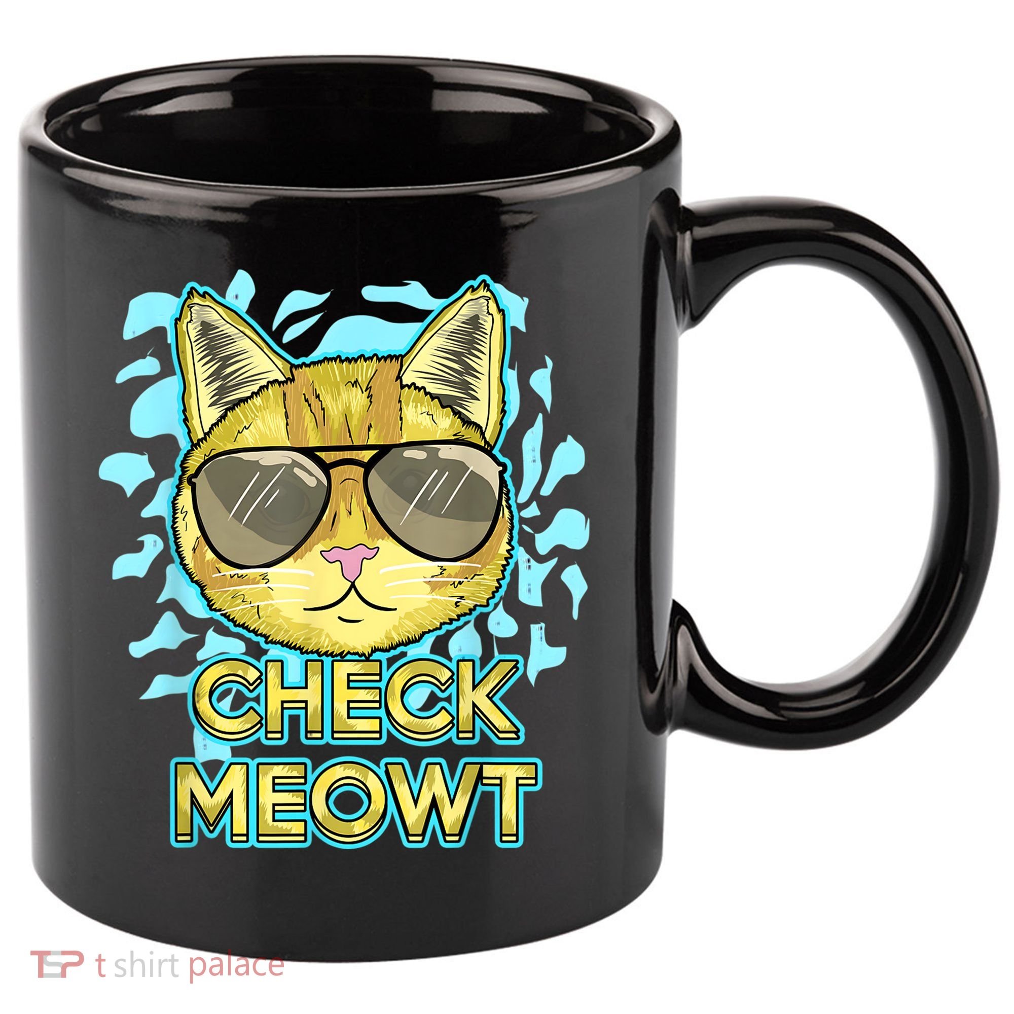 Funny Flirty Cat Pun Humor Cool Kitten Love Check Meowt 11oz C Handle Ceramic Mug