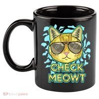 Funny Flirty Cat Pun Humor Cool Kitten Love Check Meowt 11oz C Handle Ceramic Mug thumb 2