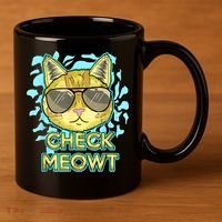 Funny Flirty Cat Pun Humor Cool Kitten Love Check Meowt 11oz C Handle Ceramic Mug thumb 3