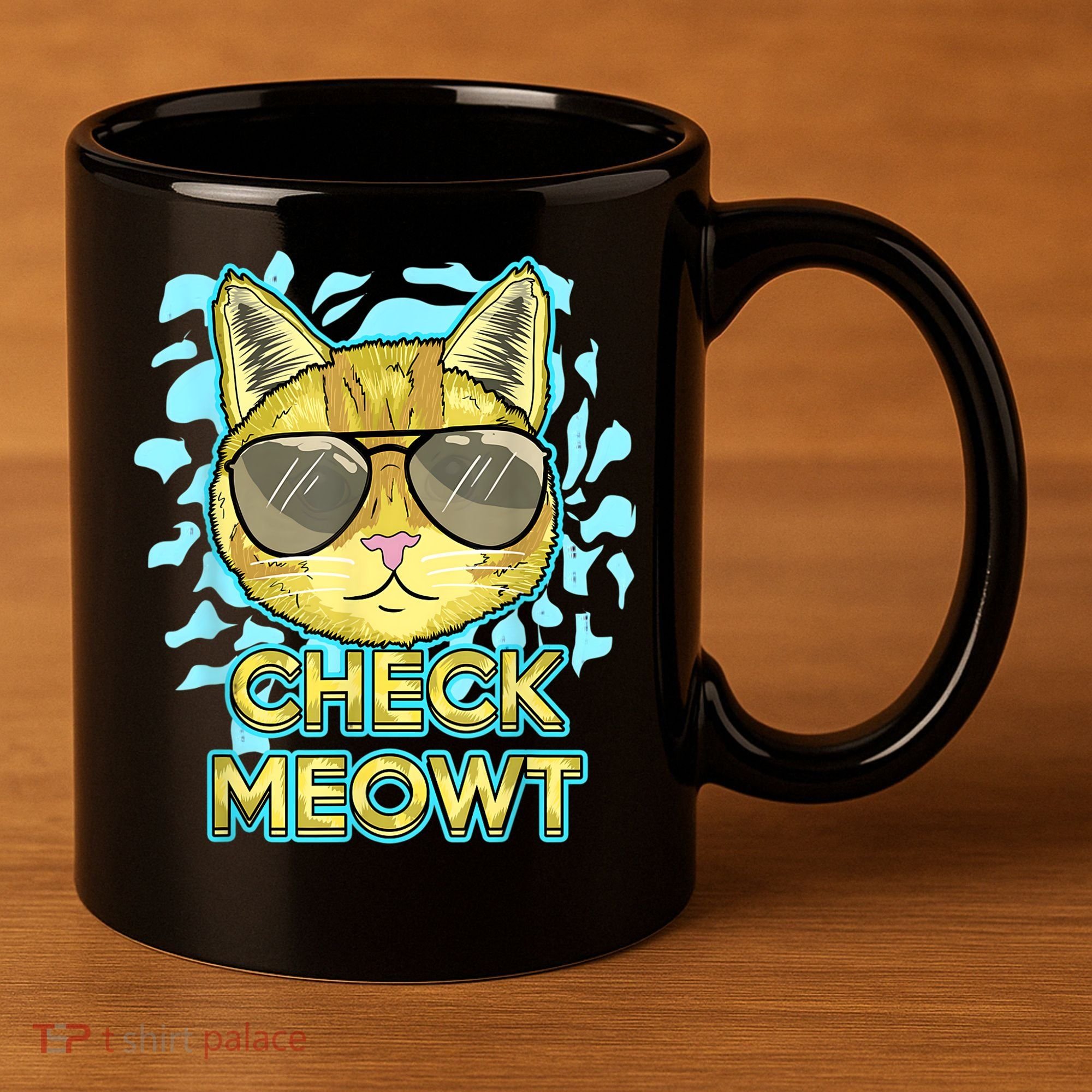Funny Flirty Cat Pun Humor Cool Kitten Love Check Meowt 11oz C Handle Ceramic Mug