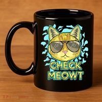 Funny Flirty Cat Pun Humor Cool Kitten Love Check Meowt 11oz C Handle Ceramic Mug thumb 4