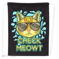 Funny Flirty Cat Pun Humor Cool Kitten Love Check Meowt Drawstring Bag thumb 0
