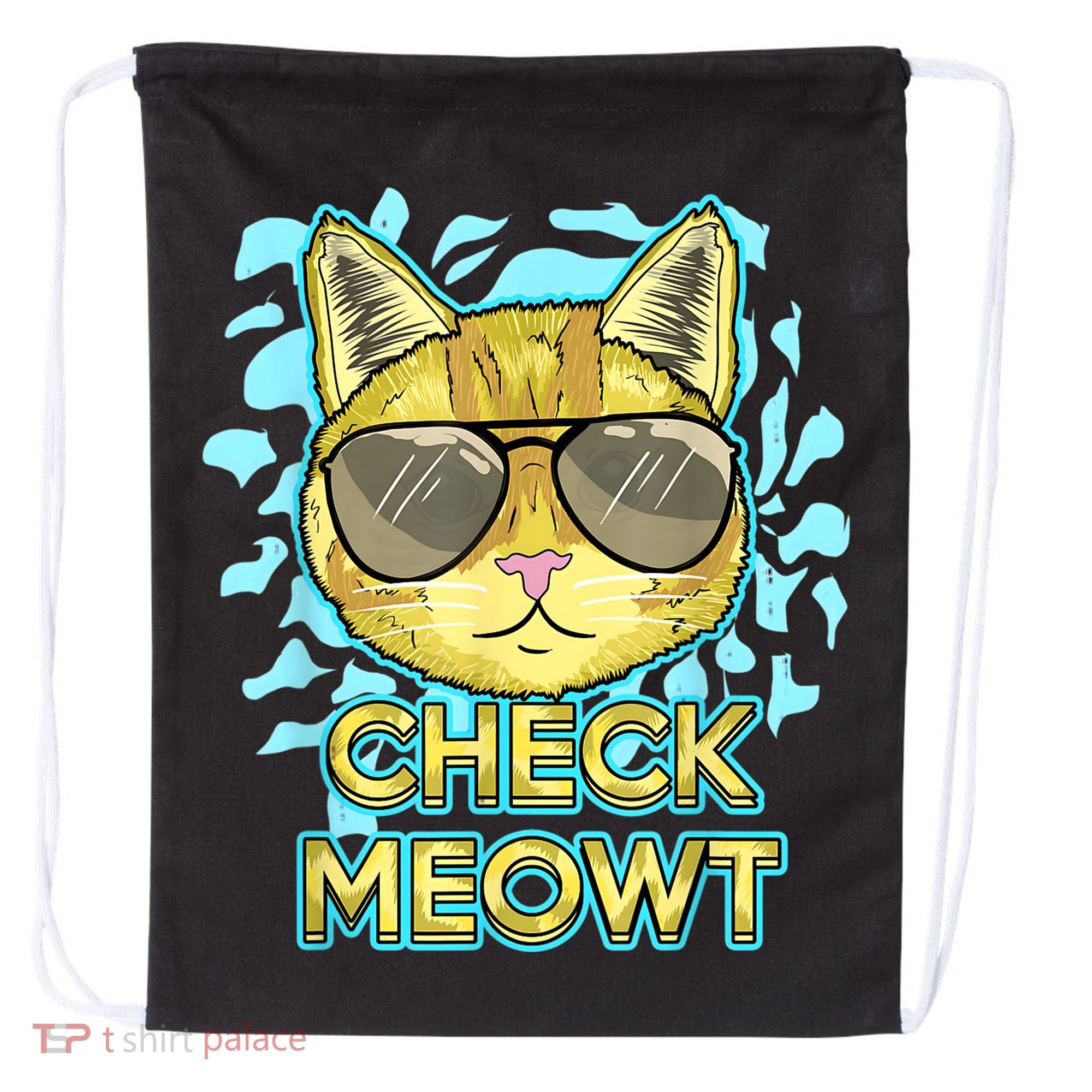 Funny Flirty Cat Pun Humor Cool Kitten Love Check Meowt Drawstring Bag