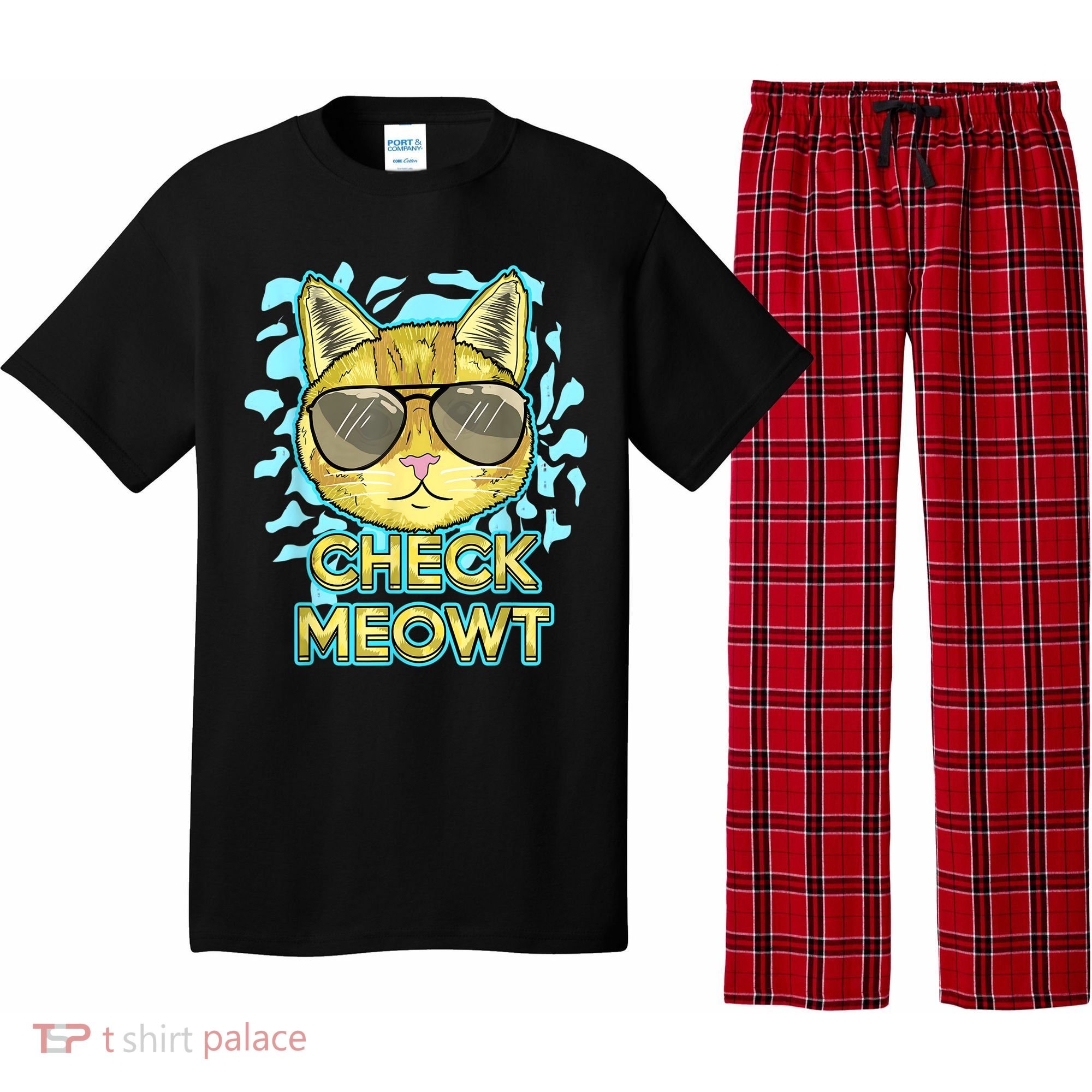 Funny Flirty Cat Pun Humor Cool Kitten Love Check Meowt Pajama Set
