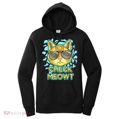 Funny Flirty Cat Pun Humor Cool Kitten Love Check Meowt Women's Hoodie