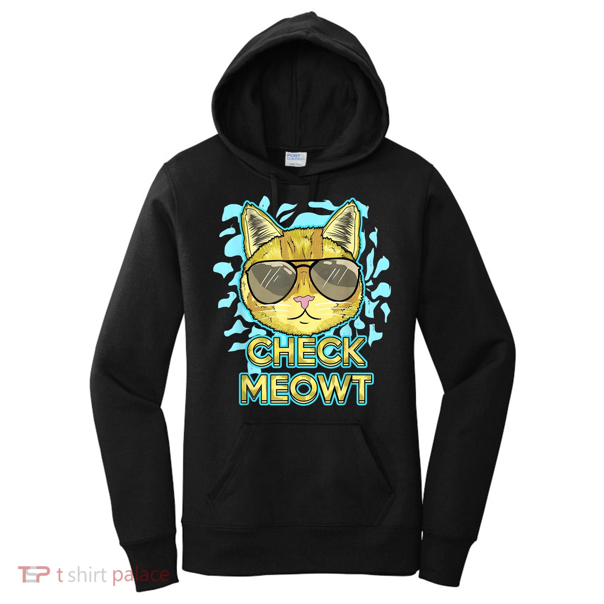 Funny Flirty Cat Pun Humor Cool Kitten Love Check Meowt Women's Hoodie