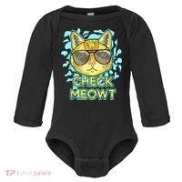 Funny Flirty Cat Pun Humor Cool Kitten Love Check Meowt Baby Long Sleeve Bodysuit thumb 0