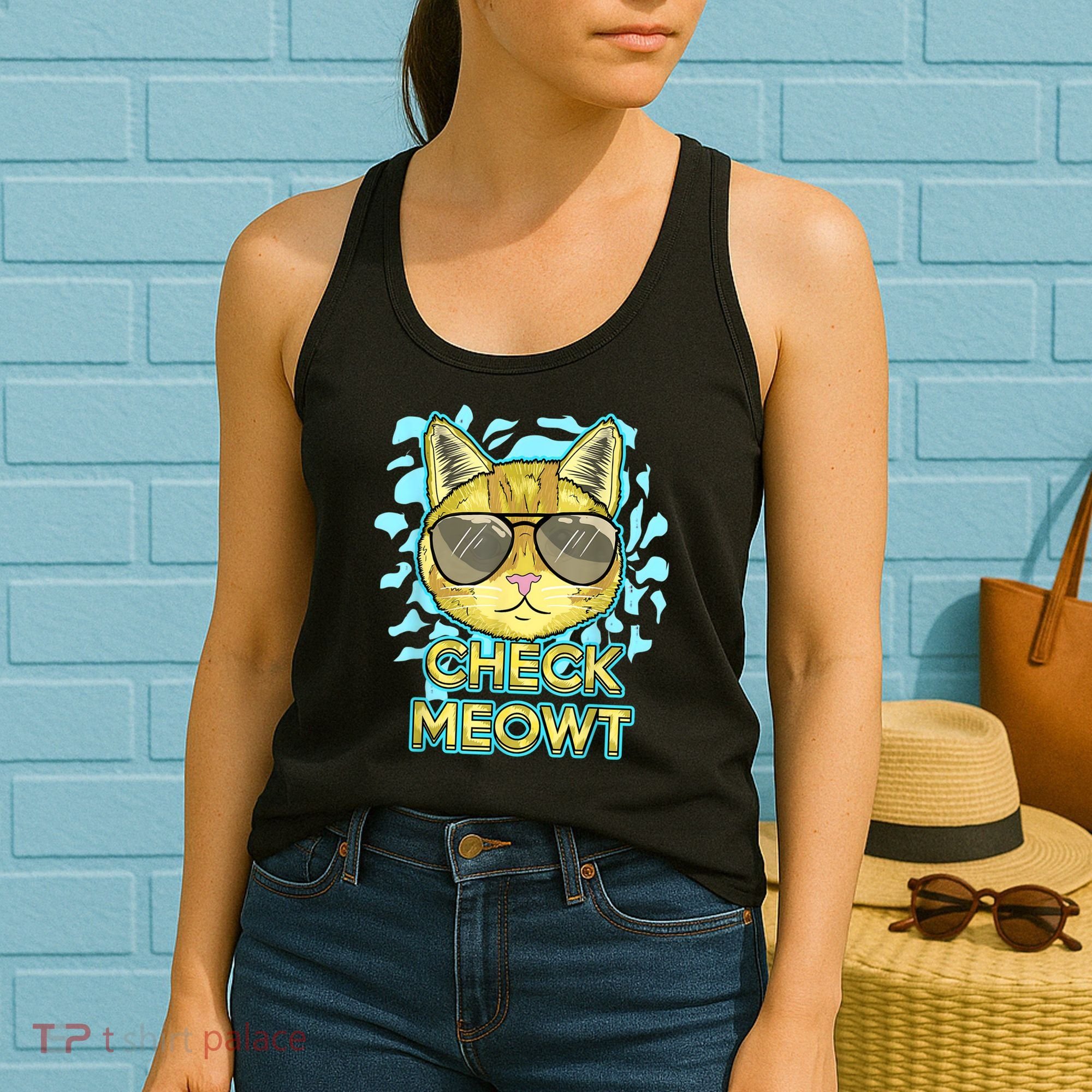 Funny Flirty Cat Pun Humor Cool Kitten Love Check Meowt Women's Tank Top