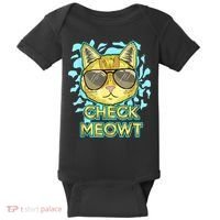 Funny Flirty Cat Pun Humor Cool Kitten Love Check Meowt Baby Bodysuit thumb 0