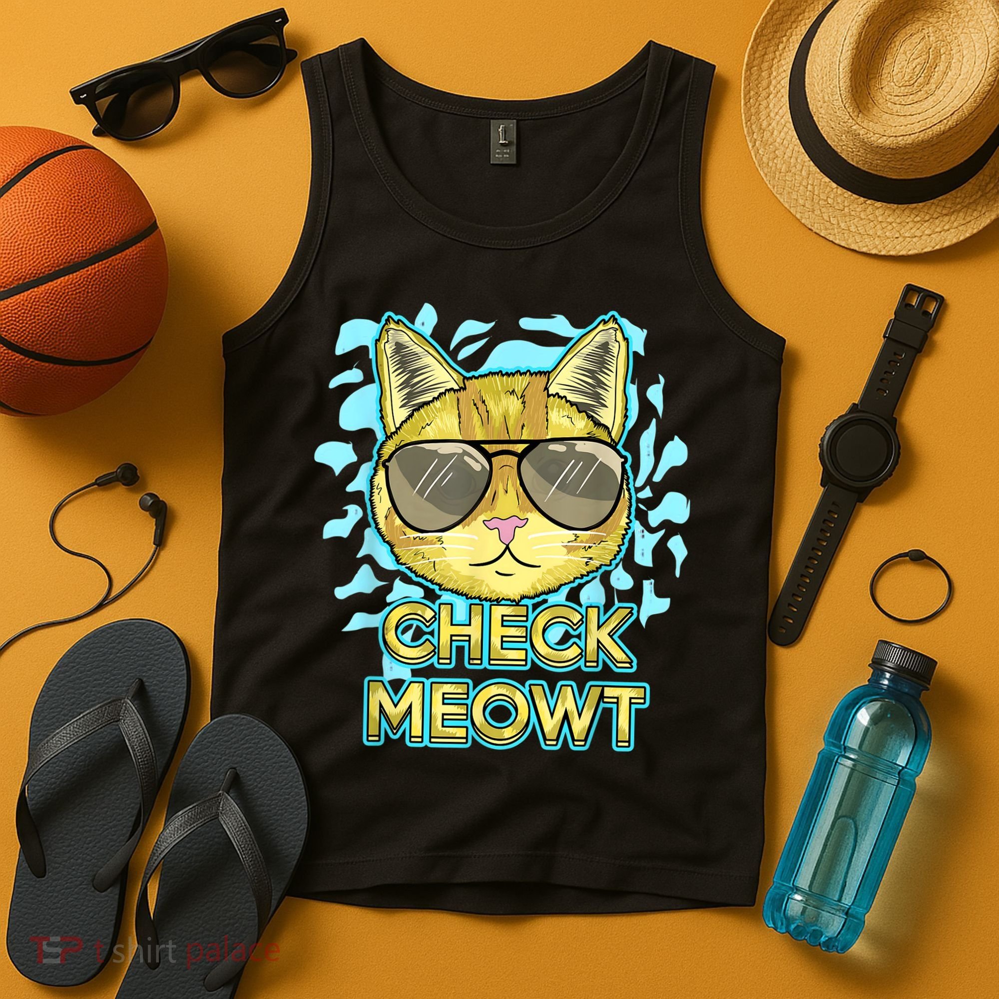 Funny Flirty Cat Pun Humor Cool Kitten Love Check Meowt Tank Top