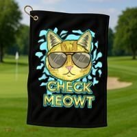 Funny Flirty Cat Pun Humor Cool Kitten Love Check Meowt Golf Towel thumb 1