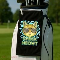 Funny Flirty Cat Pun Humor Cool Kitten Love Check Meowt Golf Towel thumb 2