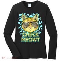 Funny Flirty Cat Pun Humor Cool Kitten Love Check Meowt Women's Long Sleeve Shirt thumb 0