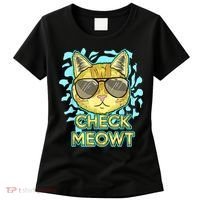 Funny Flirty Cat Pun Humor Cool Kitten Love Check Meowt Women's T-Shirt thumb 0