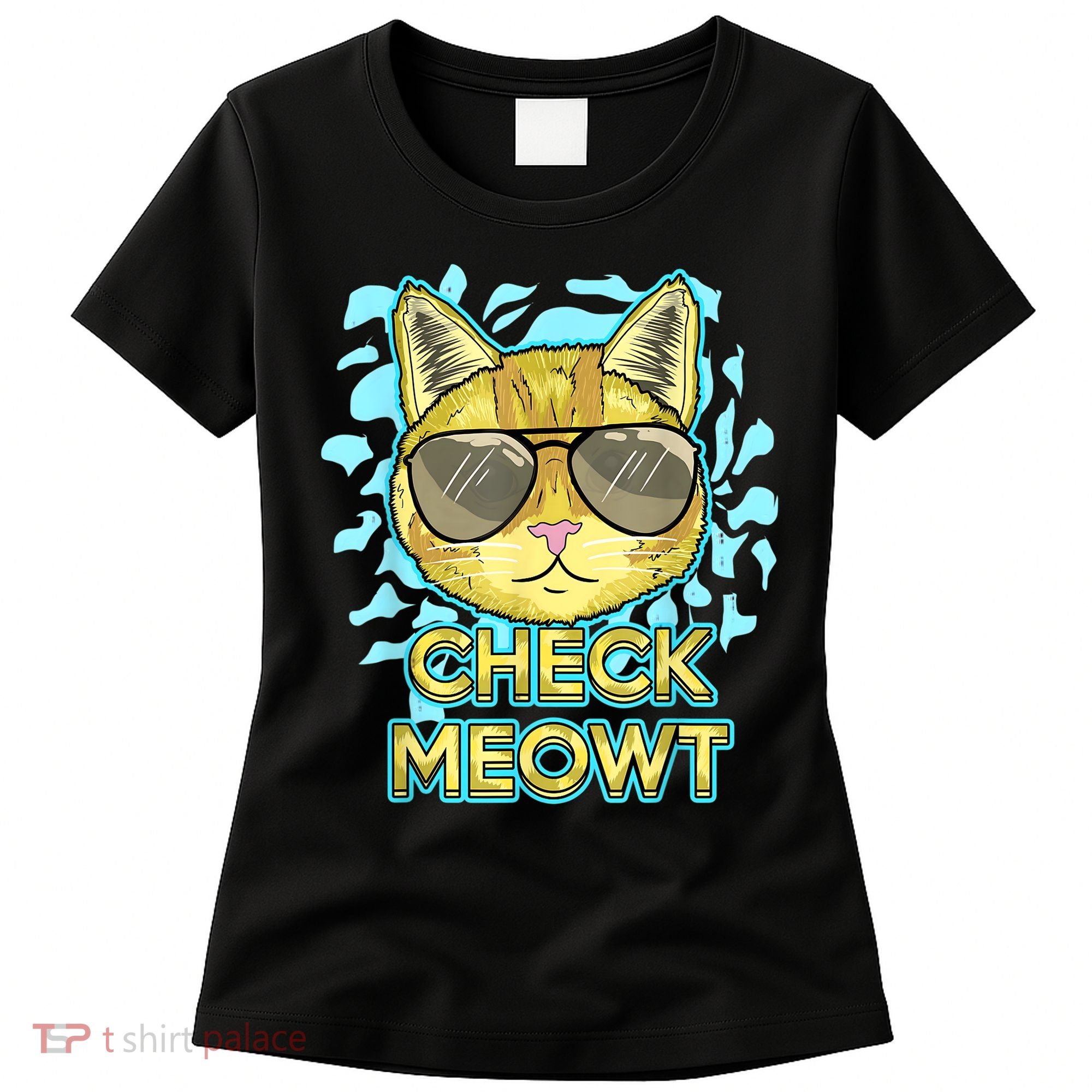 Funny Flirty Cat Pun Humor Cool Kitten Love Check Meowt Women's T-Shirt
