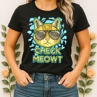 Funny Flirty Cat Pun Humor Cool Kitten Love Check Meowt Women's T-Shirt thumb 2