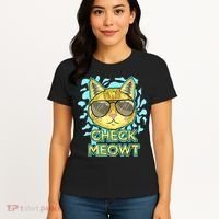 Funny Flirty Cat Pun Humor Cool Kitten Love Check Meowt Women's T-Shirt thumb 4
