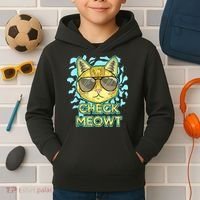 Funny Flirty Cat Pun Humor Cool Kitten Love Check Meowt Kids Hoodie thumb 2