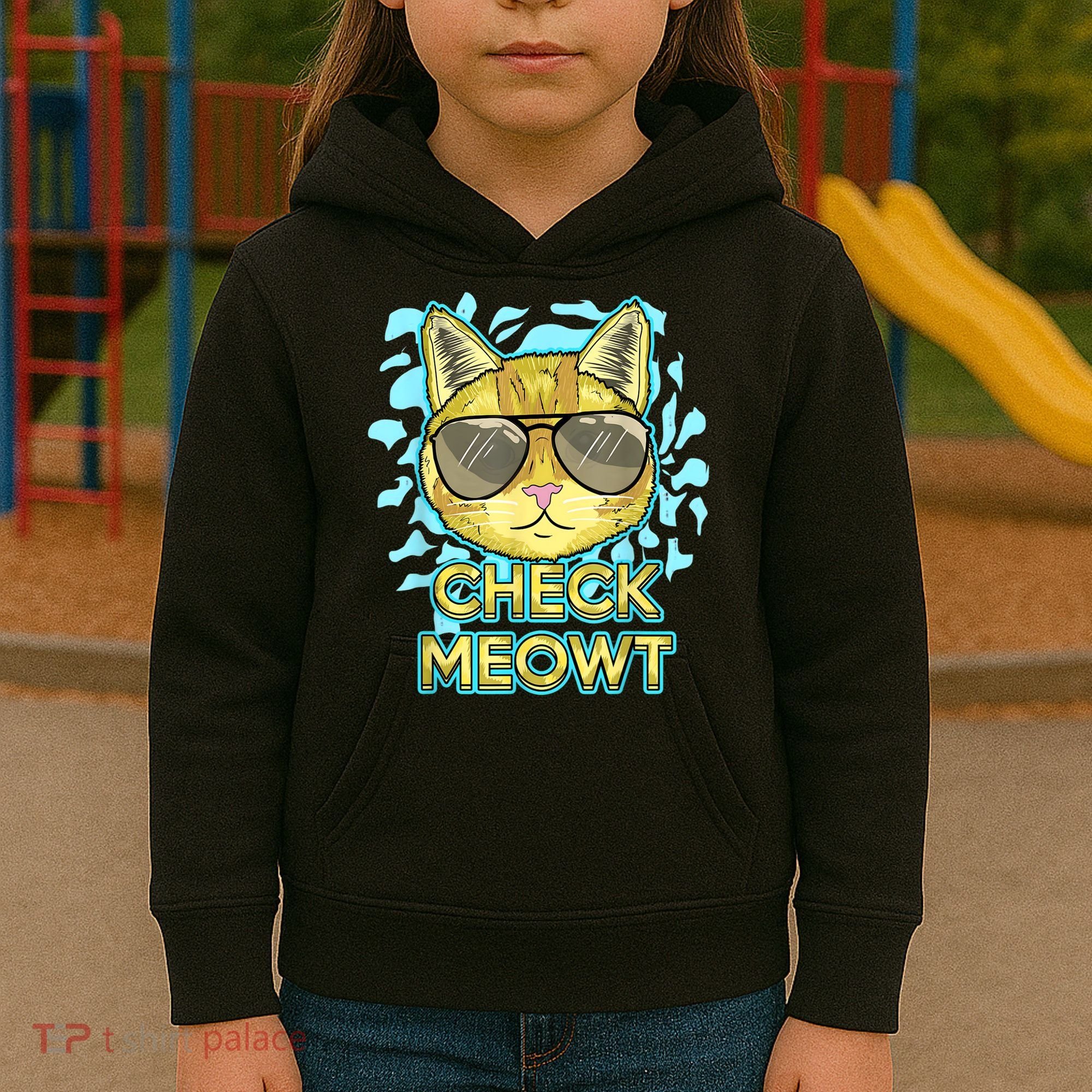 Funny Flirty Cat Pun Humor Cool Kitten Love Check Meowt Kids Hoodie