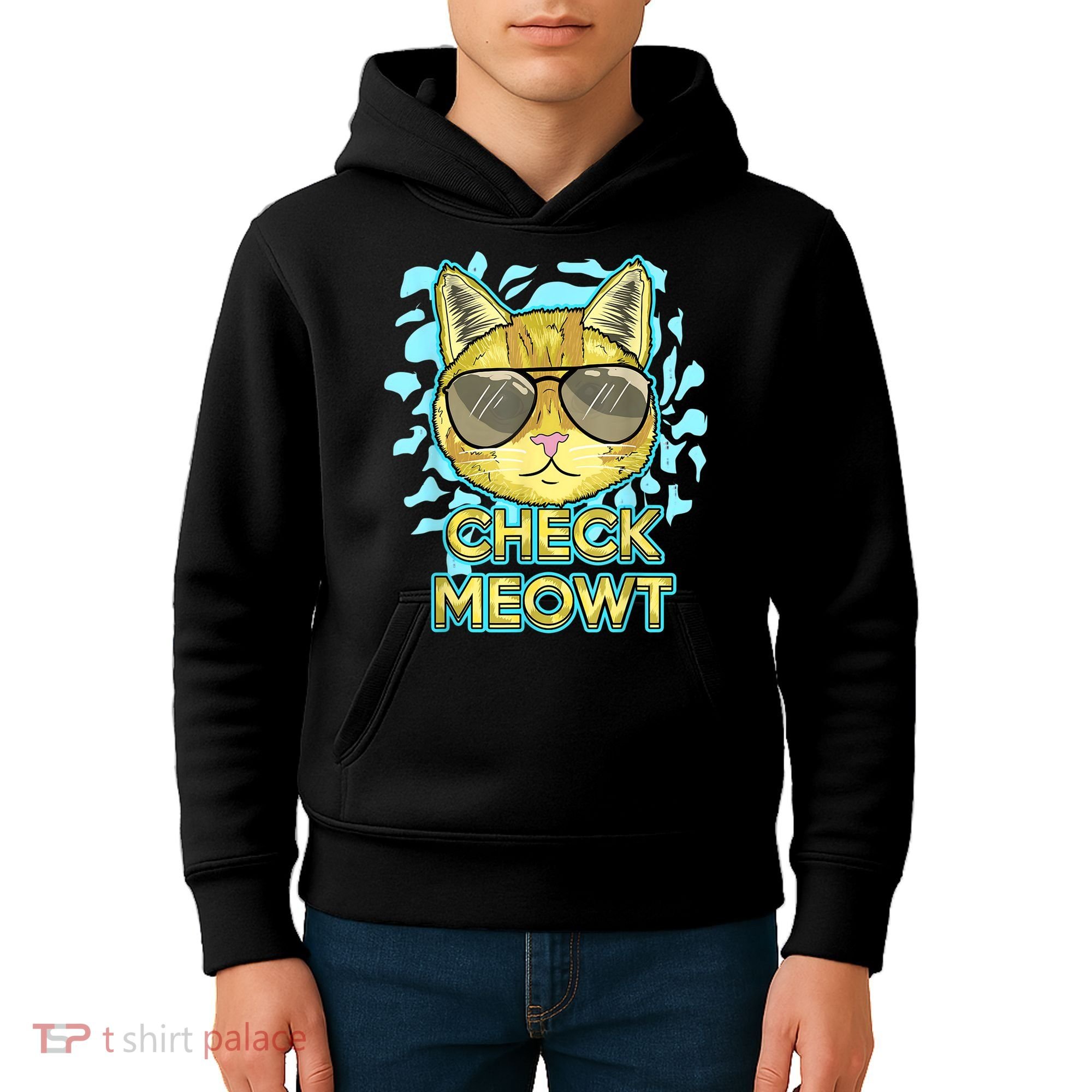 Funny Flirty Cat Pun Humor Cool Kitten Love Check Meowt Kids Hoodie