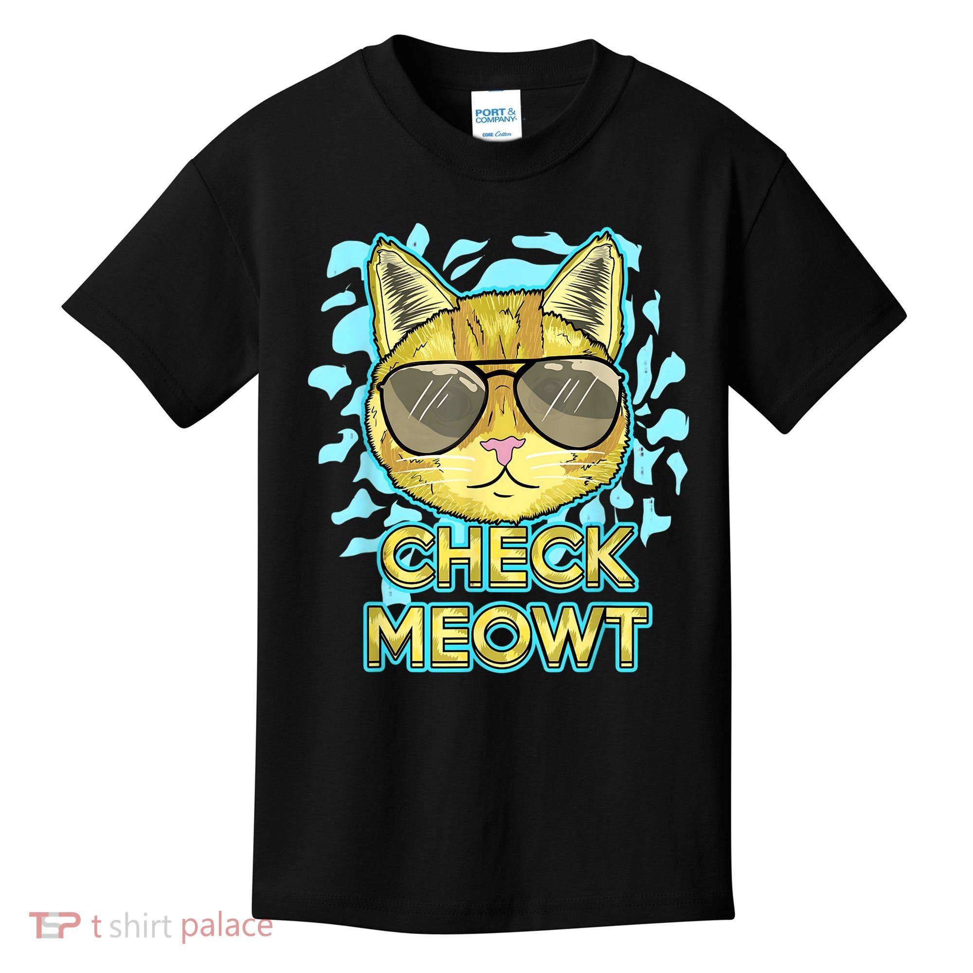 Funny Flirty Cat Pun Humor Cool Kitten Love Check Meowt Kids T-Shirt