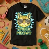 Funny Flirty Cat Pun Humor Cool Kitten Love Check Meowt Kids T-Shirt thumb 3