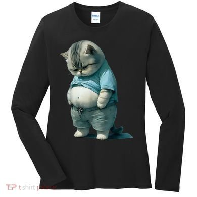 Funny Fat Cat Art Design Fat Kitten Cat Lover Women's Long Sleeve Shirt