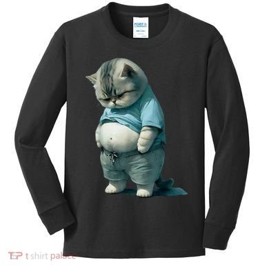 Funny Fat Cat Art Design Fat Kitten Cat Lover Kids Long Sleeve Shirt