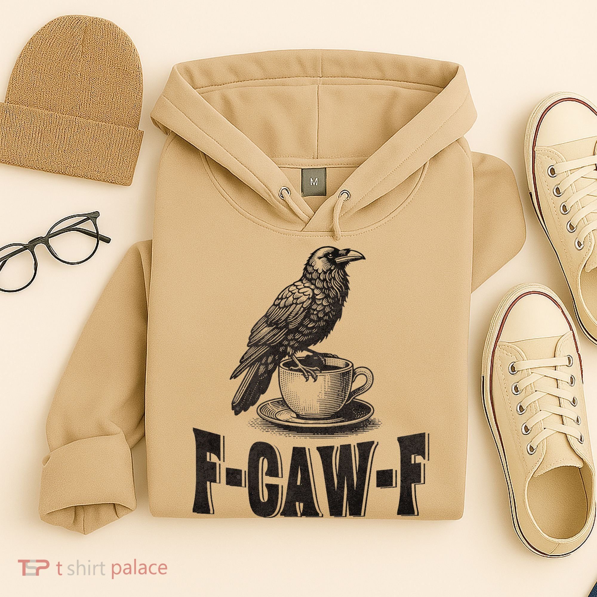 Funny F-CAW-F Crow Coffee Humor Graphic Gift Hoodie