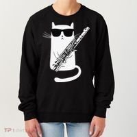 Funny Funny Cat Wearing Sunglasses Playing Flute Great Gift Women's Sweatshirt thumb 0