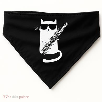 Funny Funny Cat Wearing Sunglasses Playing Flute Great Gift USA-Made Doggie Bandana