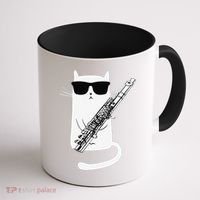 Funny Funny Cat Wearing Sunglasses Playing Flute Great Gift Coffee Mug thumb 1