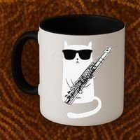 Funny Funny Cat Wearing Sunglasses Playing Flute Great Gift Coffee Mug thumb 2