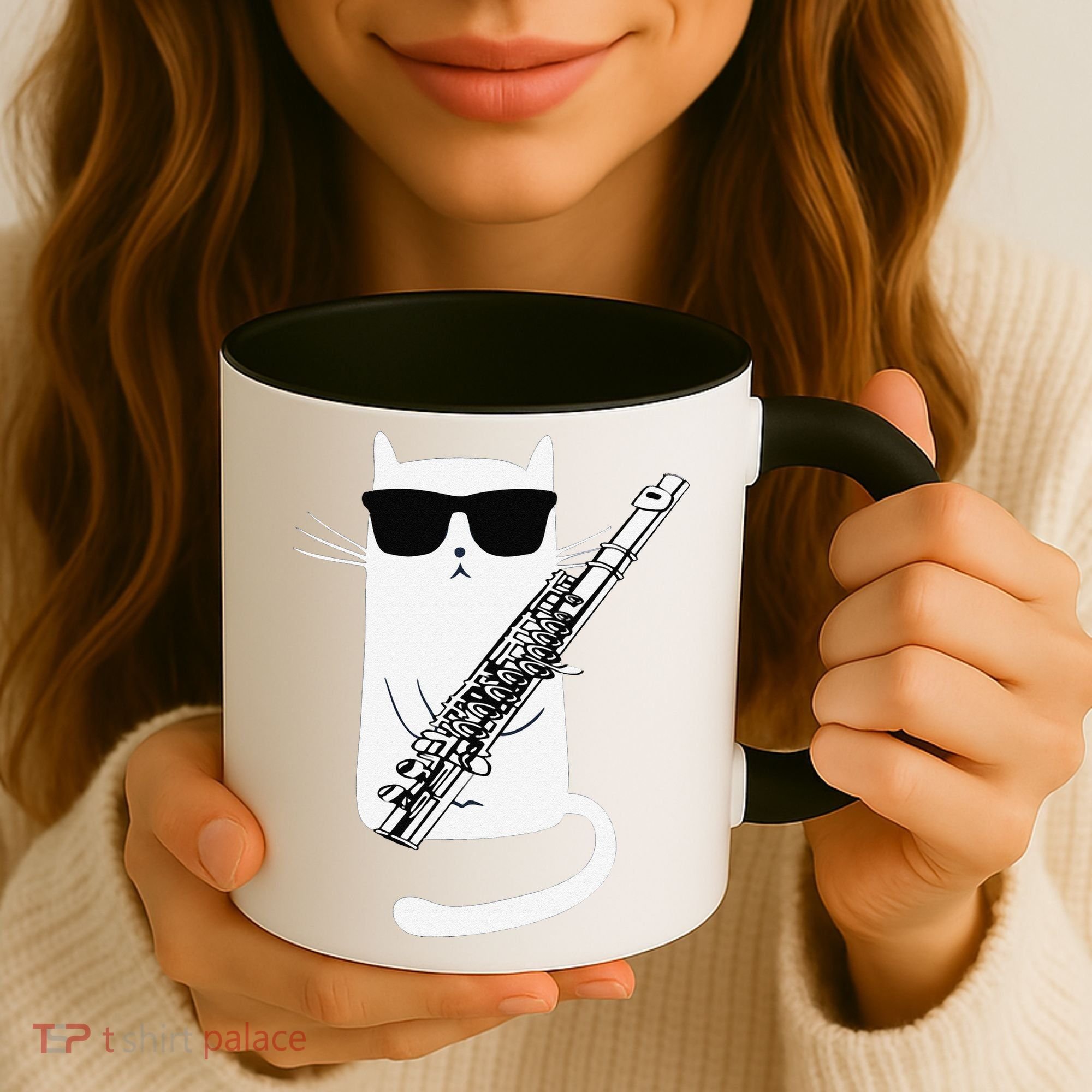 Funny Funny Cat Wearing Sunglasses Playing Flute Great Gift Coffee Mug