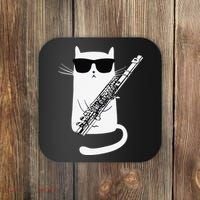 Funny Funny Cat Wearing Sunglasses Playing Flute Great Gift Coaster thumb 0