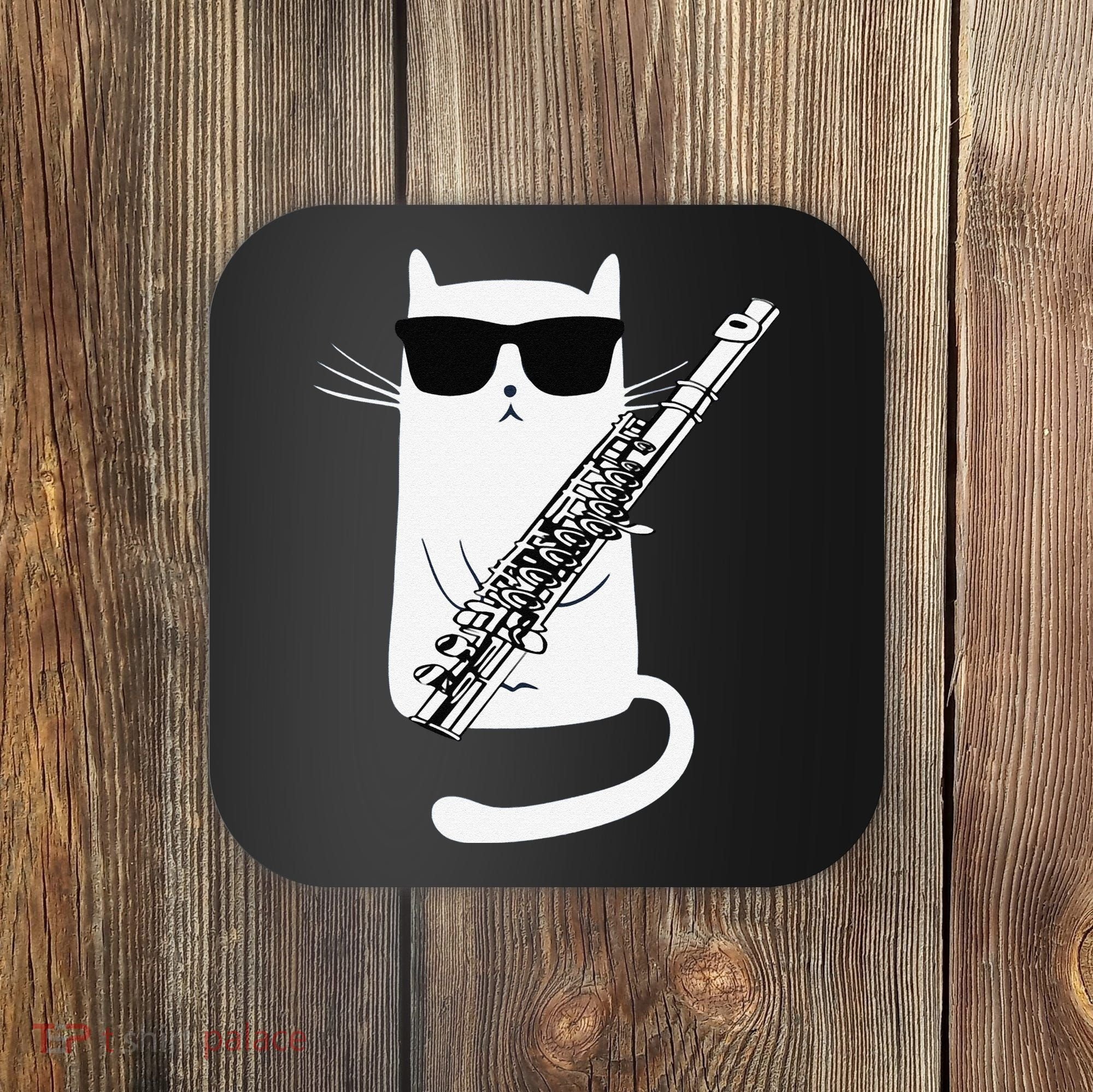 Funny Funny Cat Wearing Sunglasses Playing Flute Great Gift Coaster