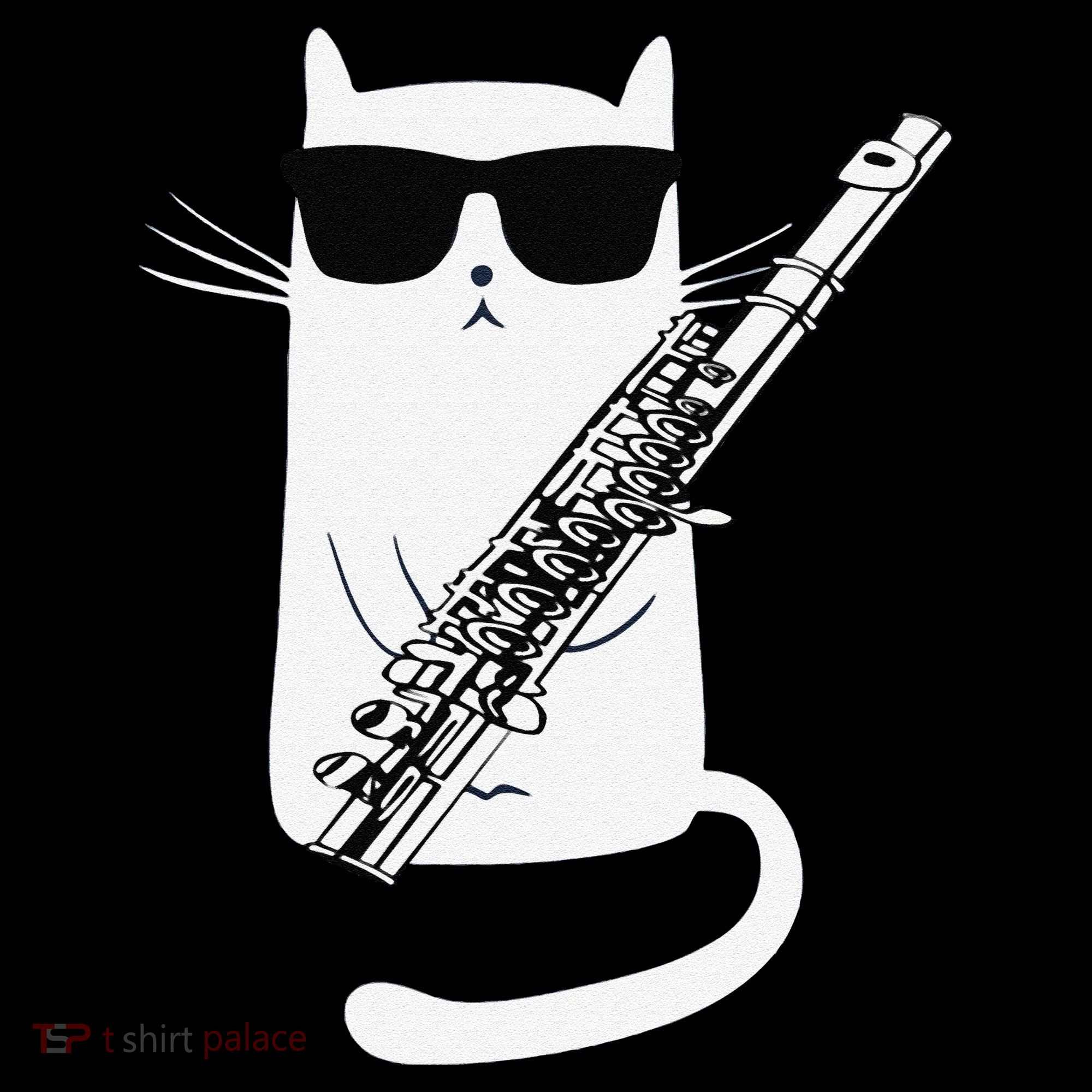 Funny Funny Cat Wearing Sunglasses Playing Flute Great Gift Women's Hoodie