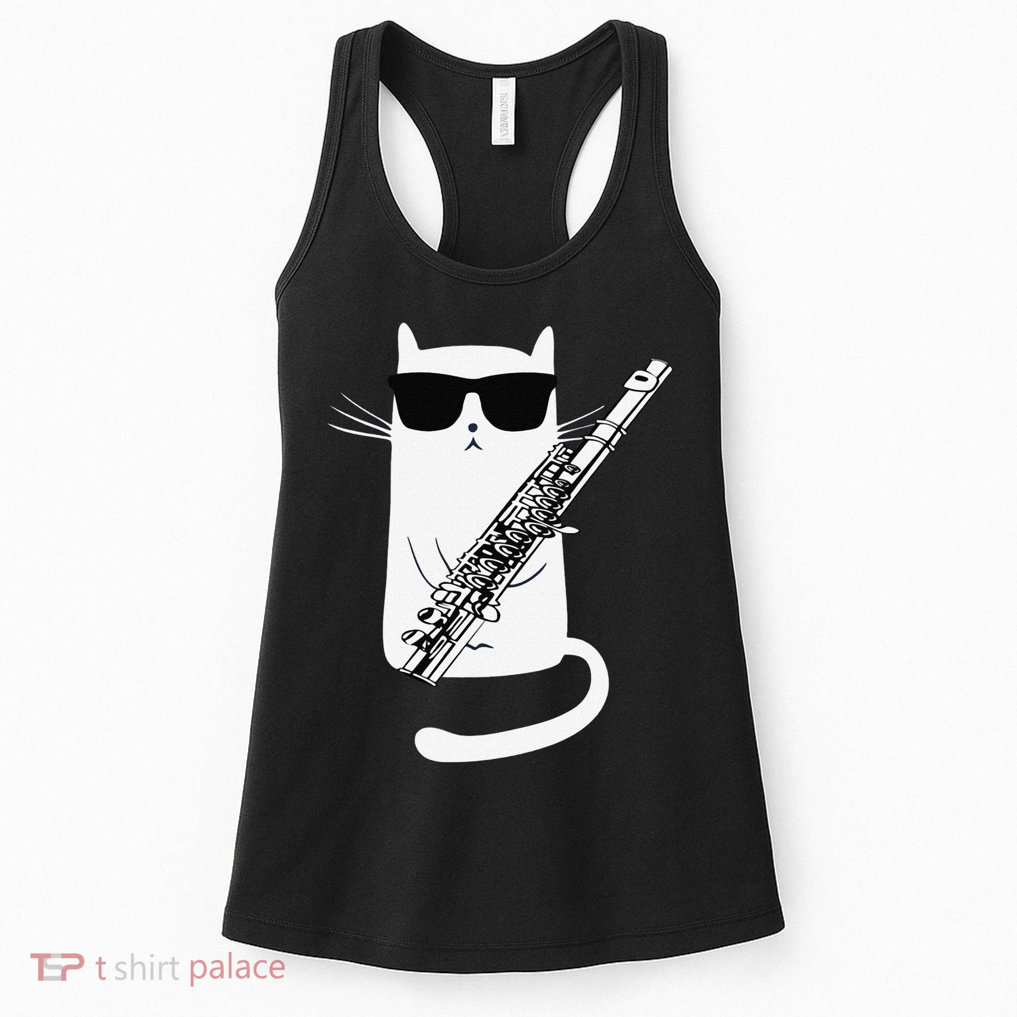 Funny Funny Cat Wearing Sunglasses Playing Flute Great Gift Women's Tank Top