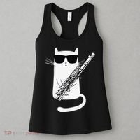 Funny Funny Cat Wearing Sunglasses Playing Flute Great Gift Women's Tank Top thumb 3