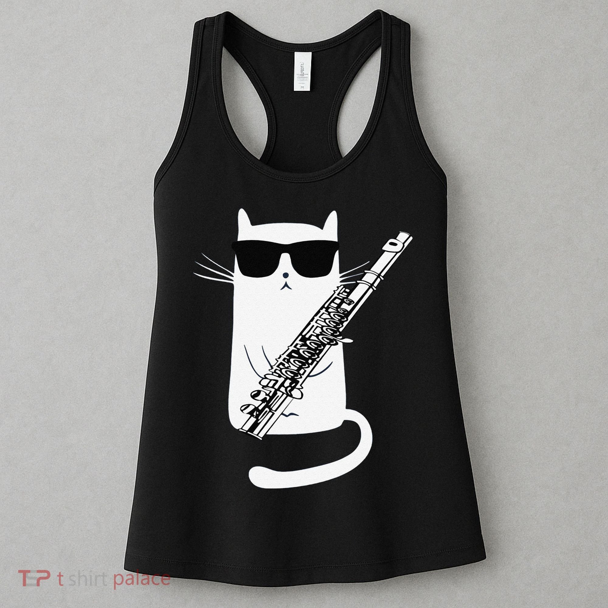 Funny Funny Cat Wearing Sunglasses Playing Flute Great Gift Women's Tank Top