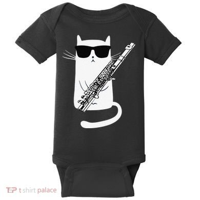 Funny Funny Cat Wearing Sunglasses Playing Flute Great Gift Baby Bodysuit