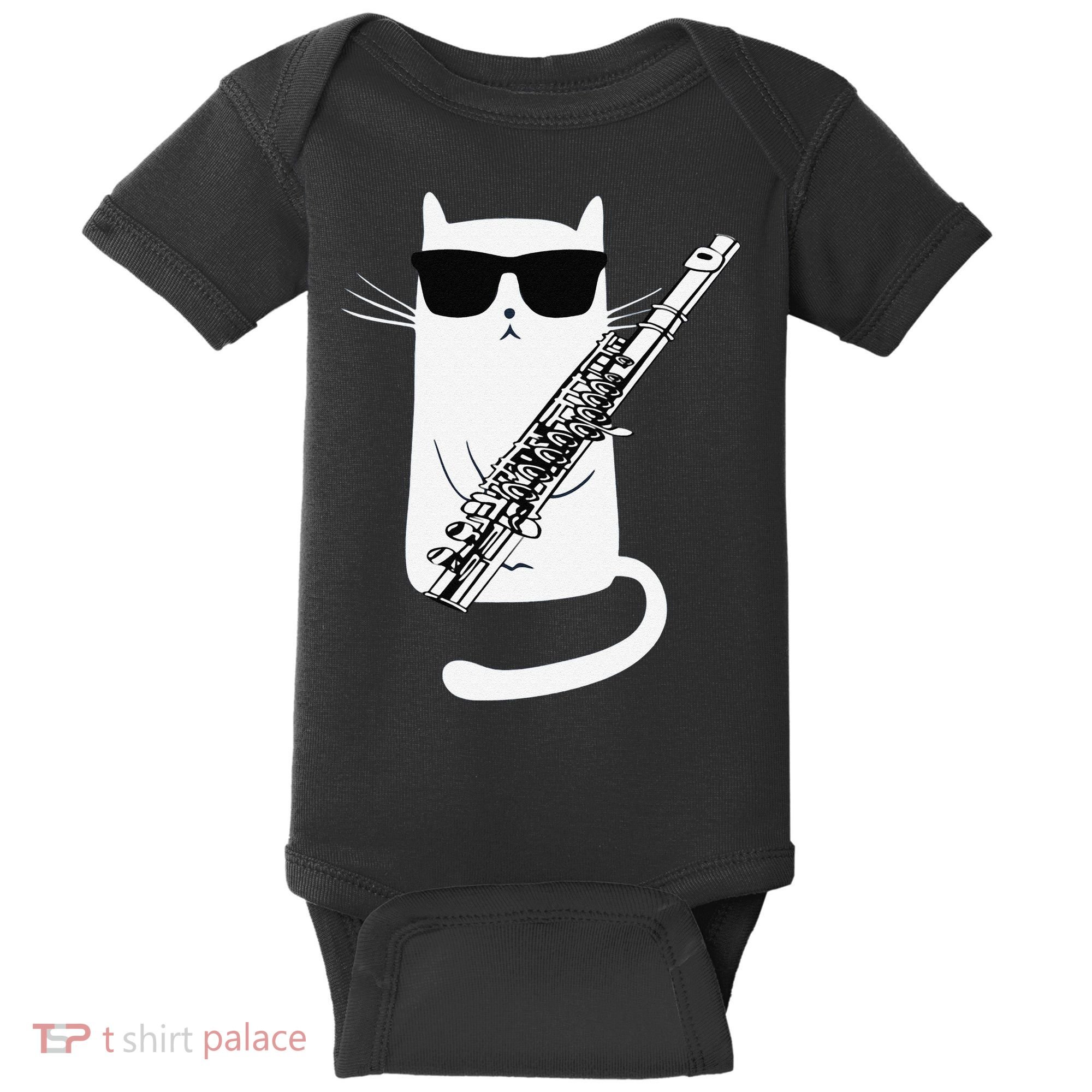 Funny Funny Cat Wearing Sunglasses Playing Flute Great Gift Baby Bodysuit