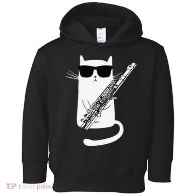 Funny Funny Cat Wearing Sunglasses Playing Flute Great Gift Toddler Hoodie