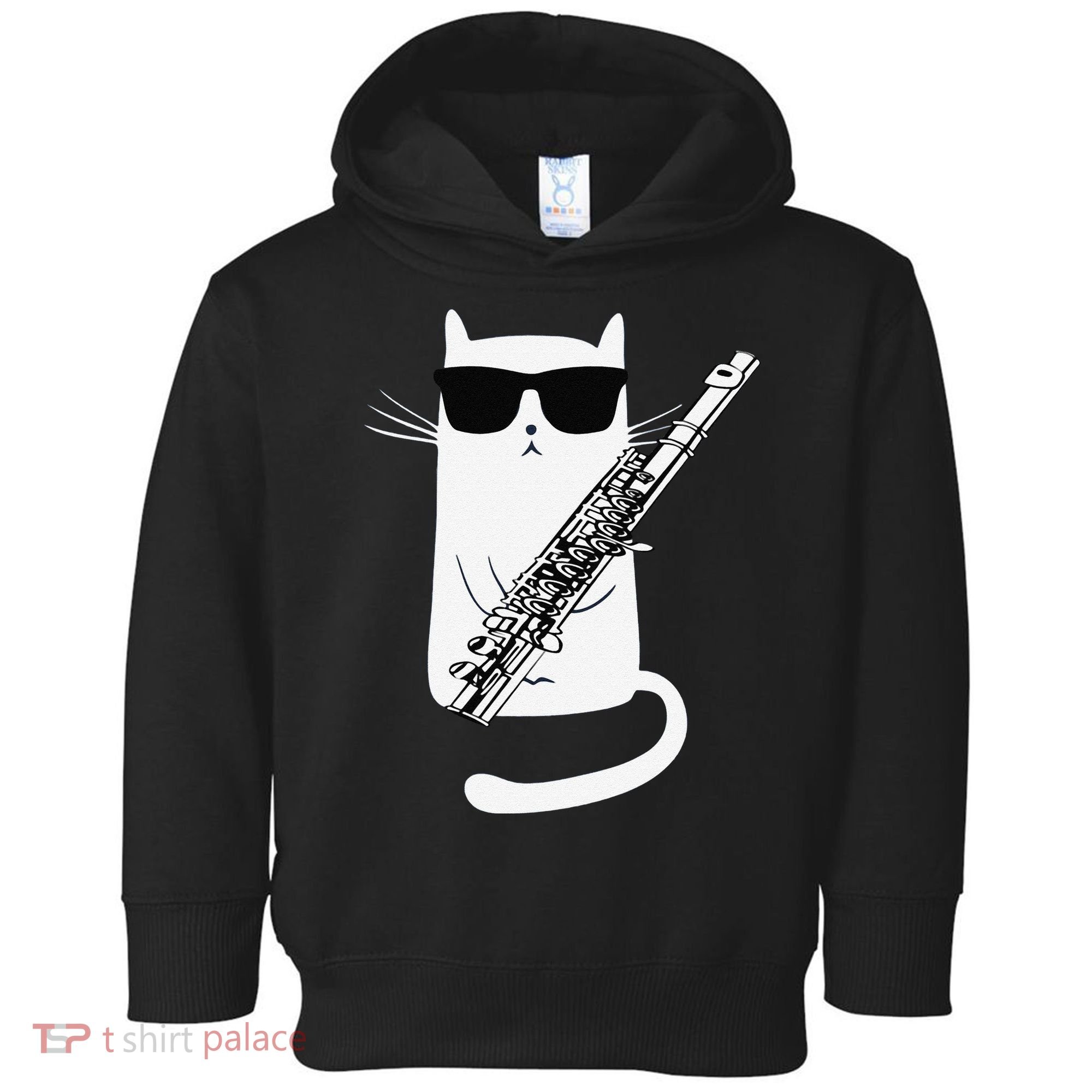 Funny Funny Cat Wearing Sunglasses Playing Flute Great Gift Toddler Hoodie