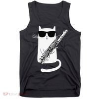 Funny Funny Cat Wearing Sunglasses Playing Flute Great Gift Tank Top thumb 0