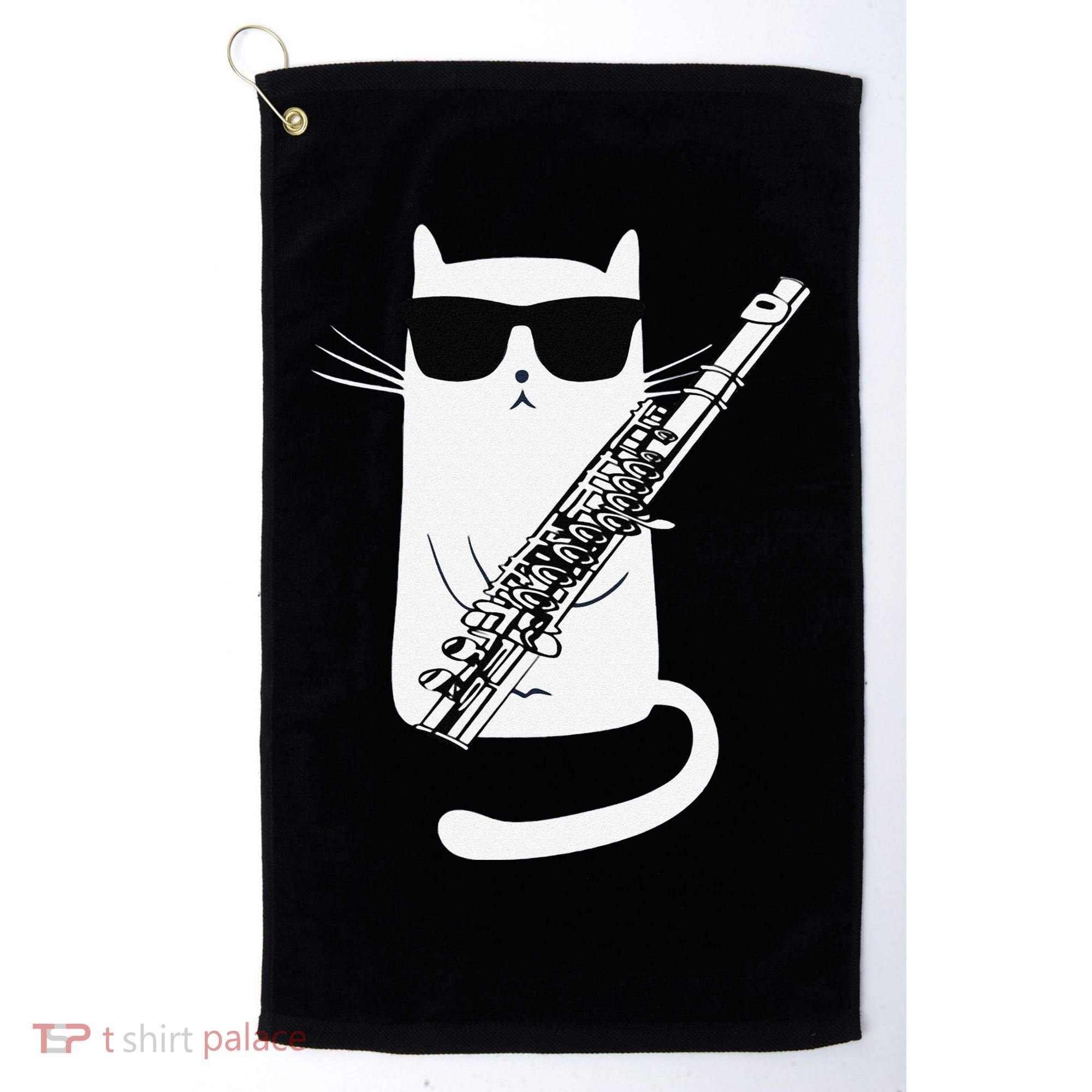 Funny Funny Cat Wearing Sunglasses Playing Flute Great Gift Golf Towel